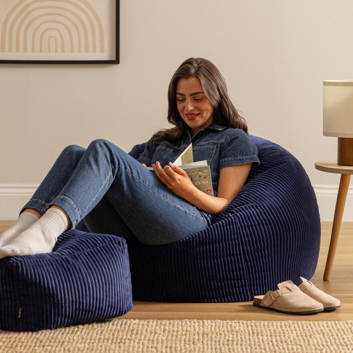 SITZSACK Klassisch + Hocker, Cord - Dunkelblau, Kunststoff/Textil (85/50/85cm) - icon