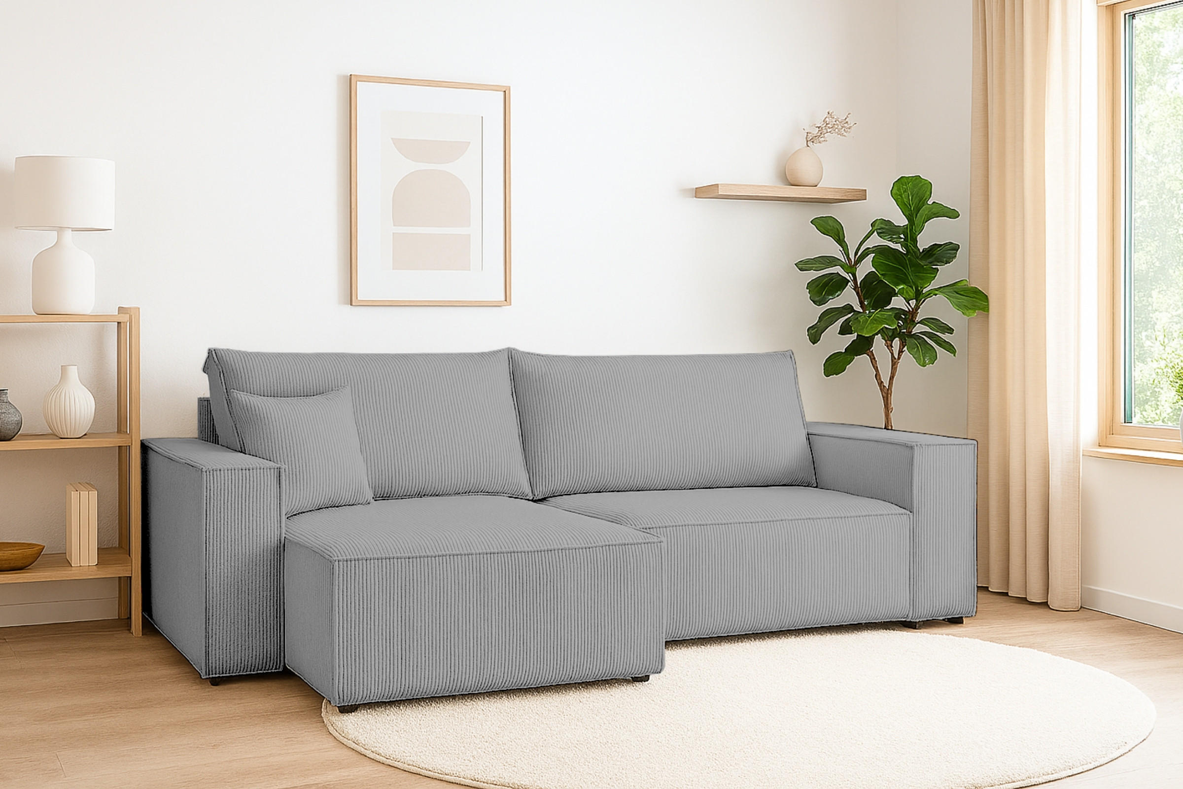 ECKSOFA MATT 255/153 cm links in Cord Hellgrau - Hellgrau/Schwarz, Holz/Holzwerkstoff (255/153cm) - Deine Möbel 24