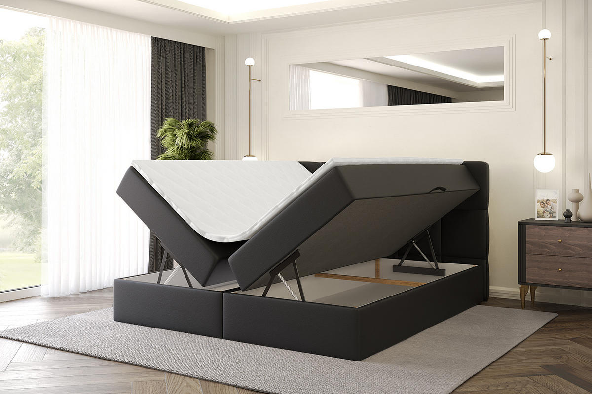 BOXBETT mit Matratze H4 und Lattenrost - LIRO - 140x200 - Schwarz Kunstleder - Schwarz, Holzwerkstoff/Kunststoff (140/200cm) - ALTDECOR