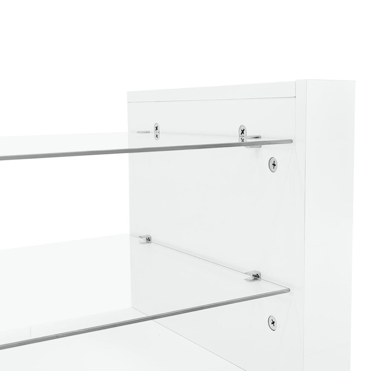 LOWBOARD 181/38/38 cm Weiß aus Spanplatte mit Hochglanzfront, Glasfront und LED-Beleuchtung - Weiß, Holzwerkstoff (38/38/181cm) - OKMYHOME