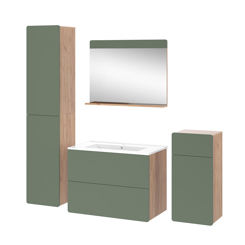 SET MOBILIER BAIE Izan, Stejar auriu/Verde, 5 piese