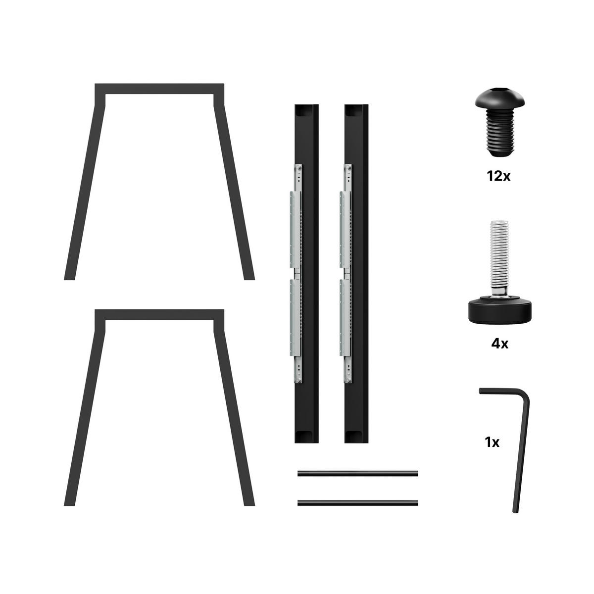 TISCHBEINE Thusia Split Metall Schwarz 72cm Ausziehbarer - Schwarz, Metall (70/72/140cm) - Metalo Pro
