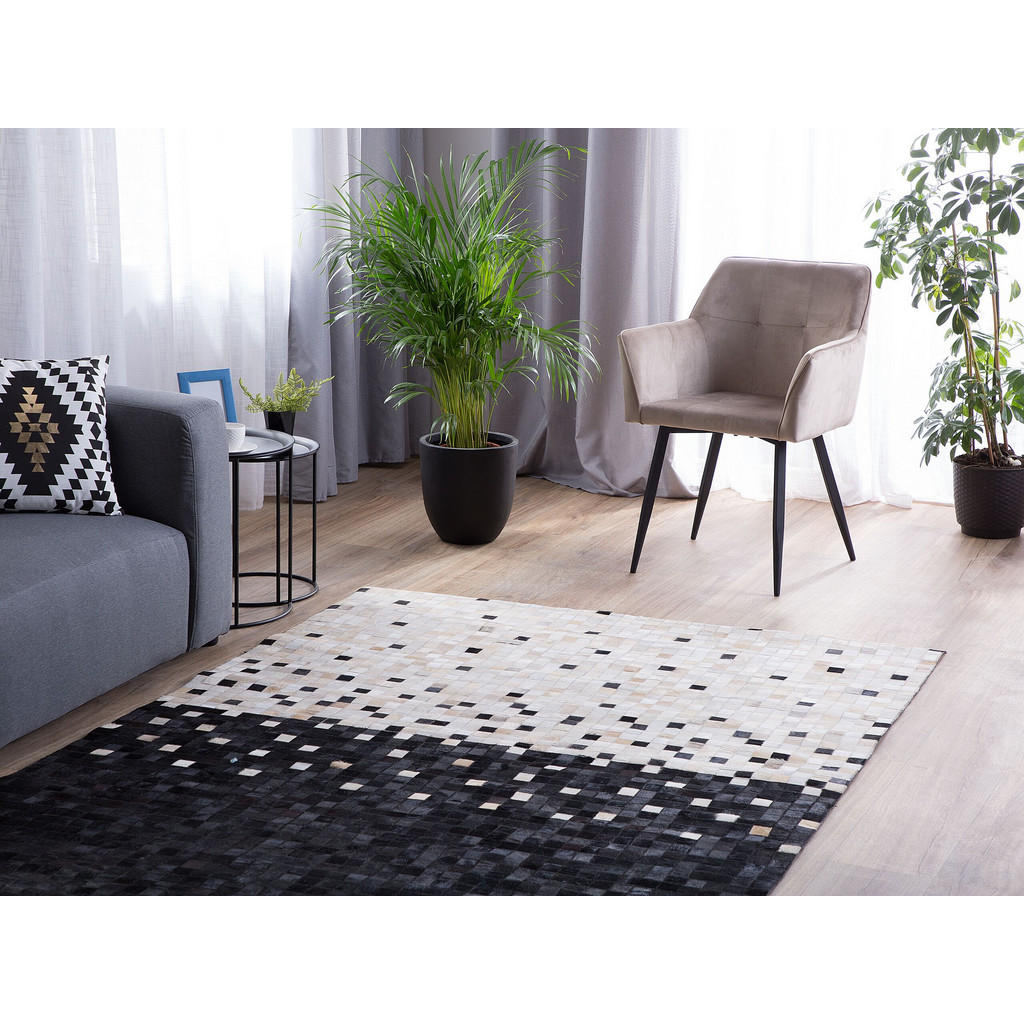 Thumbnail - Beliani Patchwork-Teppich, Schwarz, Fell, Abstrakt, Rechteckig, 160x230 cm, Teppiche & Böden, Teppiche, Vintage-Teppiche