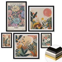 WANDBILDER 5er-Set - 50x50 cm & 20x30 cm & 40x60 cm Schwarzer Rahmen - Blumenposter Weinstadt - Schwarz, Kunststoff (40/60cm) - ArtPrintCave