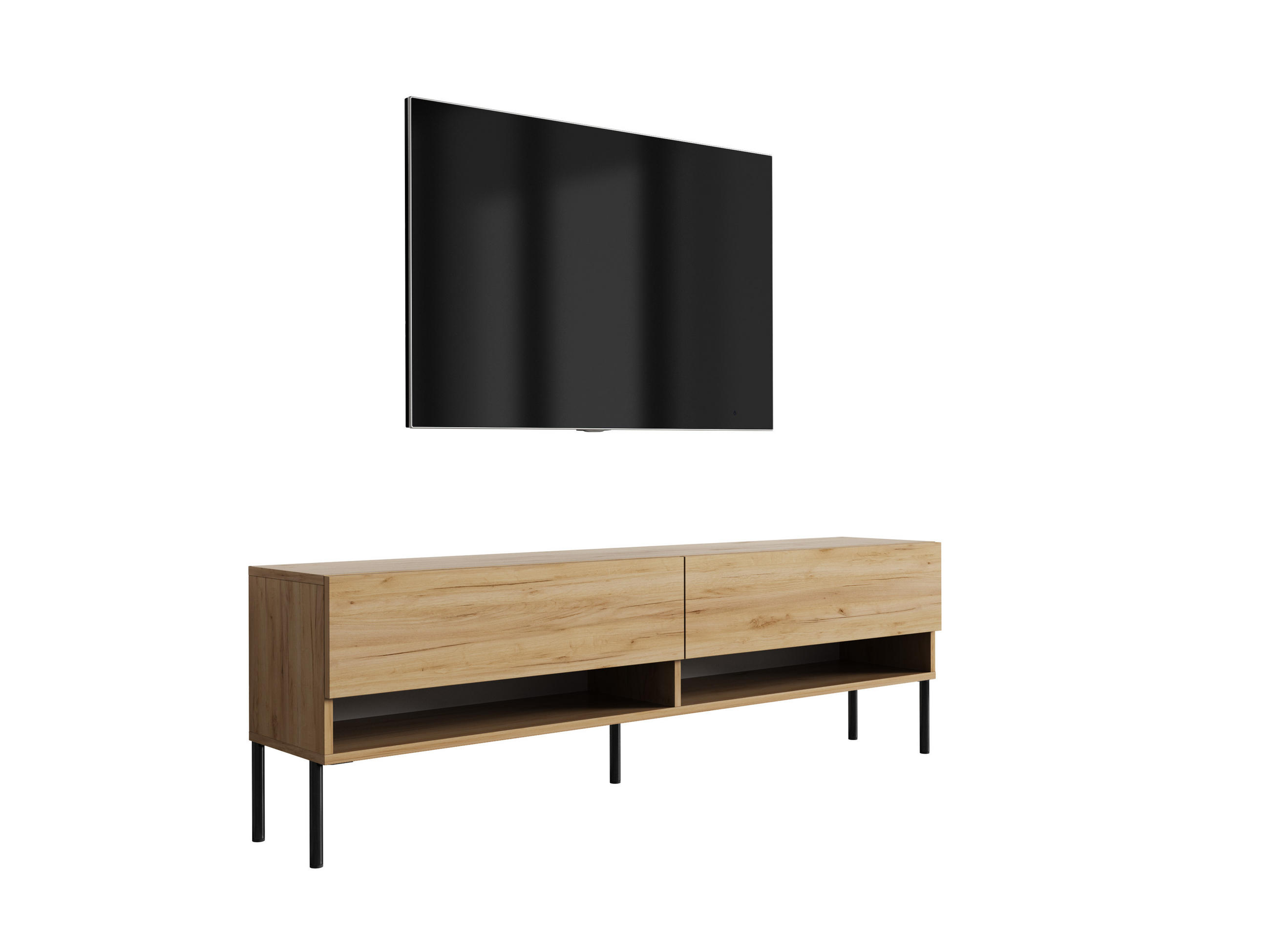 TV-LOWBOARD 170 cm Eiche Craft, gerade schwarze Beine, 170 × 32 × 52 cm - Braun, Holzwerkstoff (170/52/32cm) - 3XE LIVING