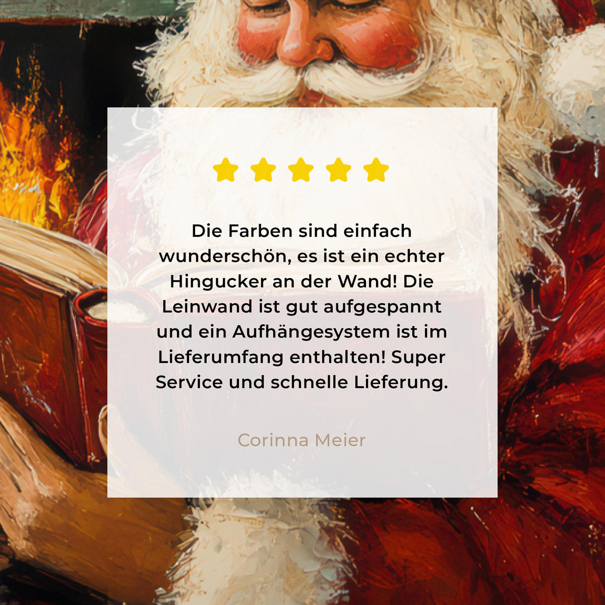 LEINWANDBILD Weihnachten - Weihnachtsmann - Winter - Open Fireside 90x140 cm - Dunkelrot, Textil (90/140cm) - MuchoWow