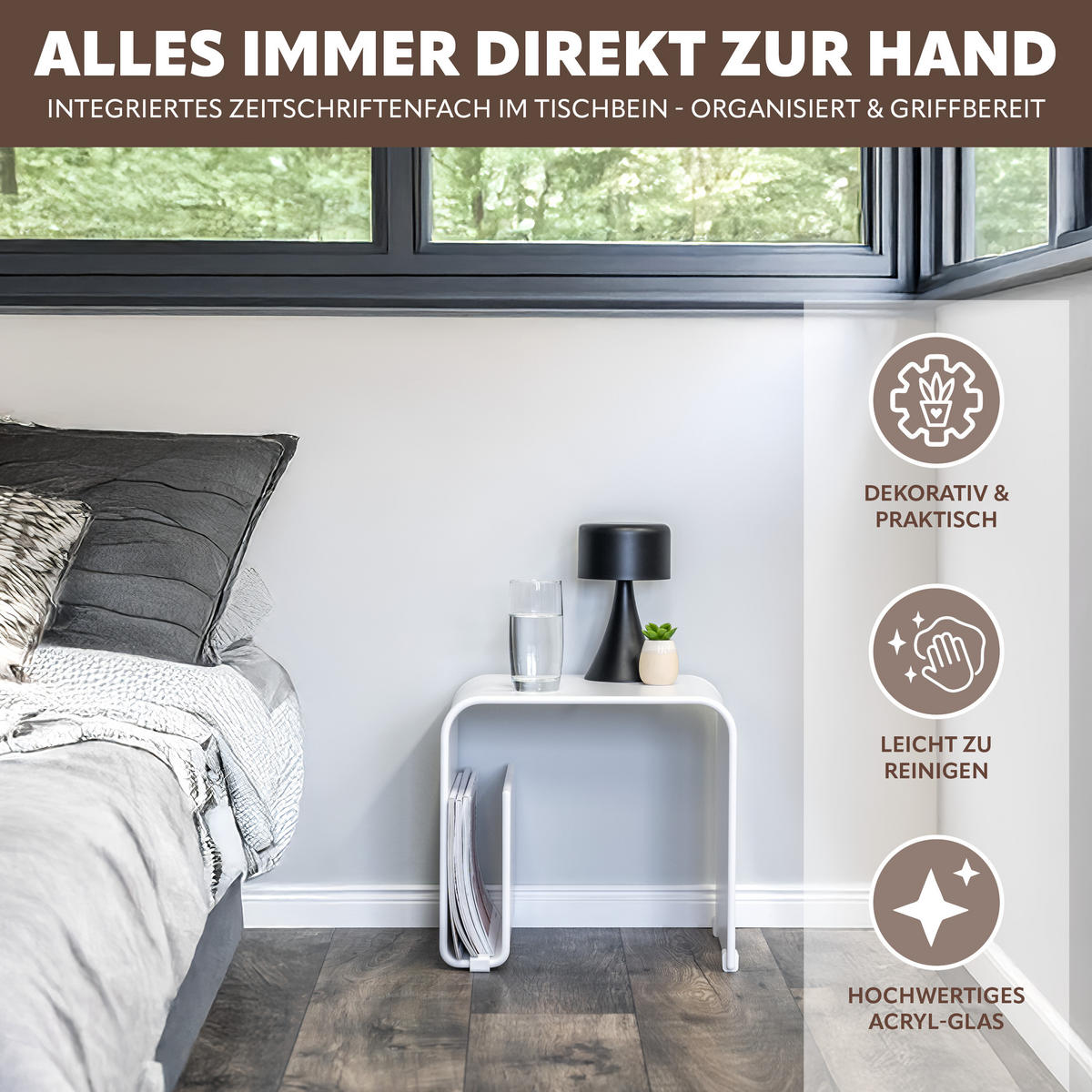 BEISTELLTISCH MIT MAGAZINHALTER Acryl weißmatt - Weiß, Kunststoff (30/38.5/35.5cm) - eluno