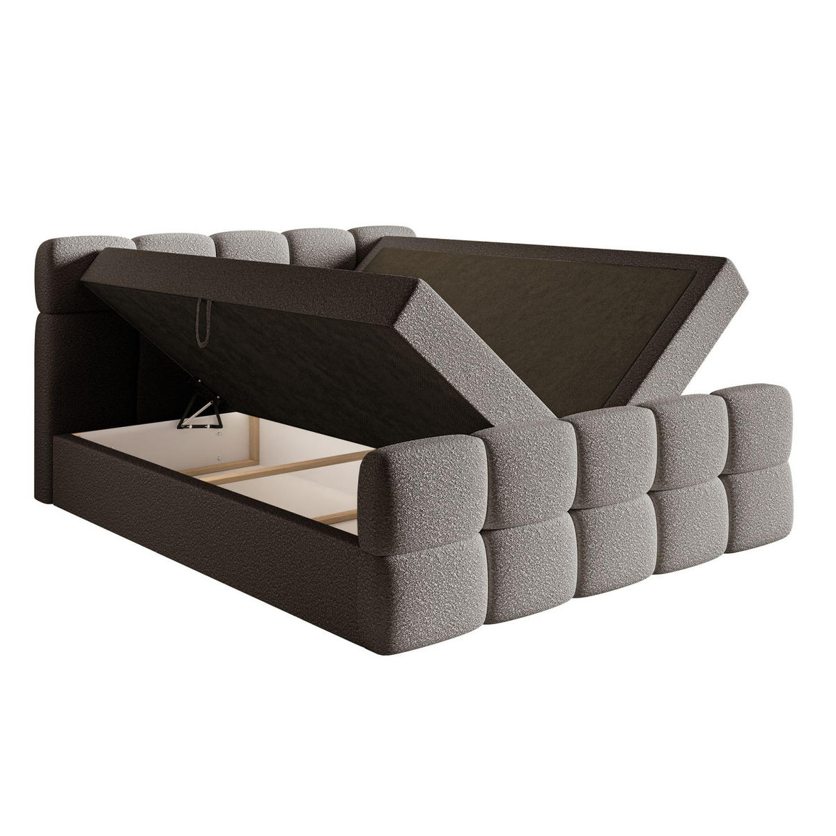 BOXBETT Cloudy Grau mit Bouclé-Bezug 140x200 cm - Schwarz/Grau, Holz/Textil (140/200cm) - Selsey