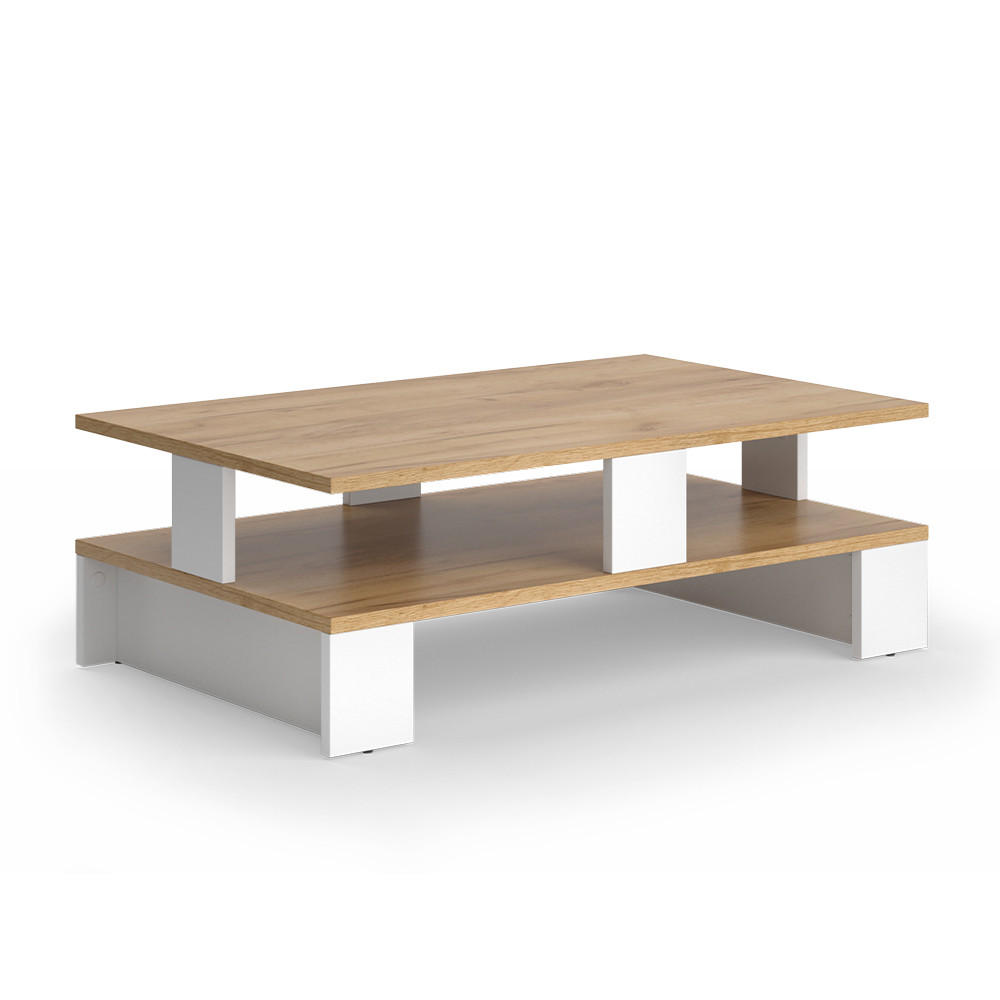 COUCHTISCH Belina Goldkraft Eiche/Weiß 80 x 50 cm mit zwei Ebenen - Honigeiche/Weiß, Holzwerkstoff (50/80/28cm) - Vicco