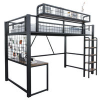 HOCHBETT 90/200 cm in Schwarz mit Schreibtisch, Ablagekorb, LED und Steckdose Metall-Design - Schwarz, Holzwerkstoff/Metall (90/200cm) - STILVORA