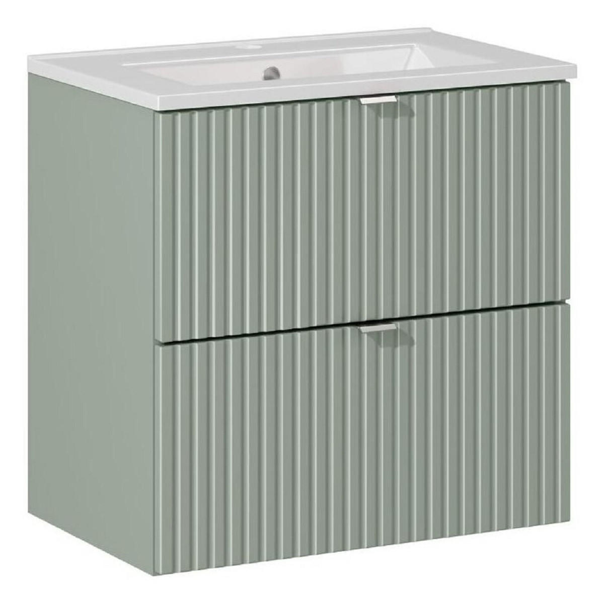 WASCHTISCHKOMBI 60 cm 2 Teile - Line Reed Green L BM88 in Schilfgrün/ Evoke Eiche - Grün, Holz (60/57/40cm)