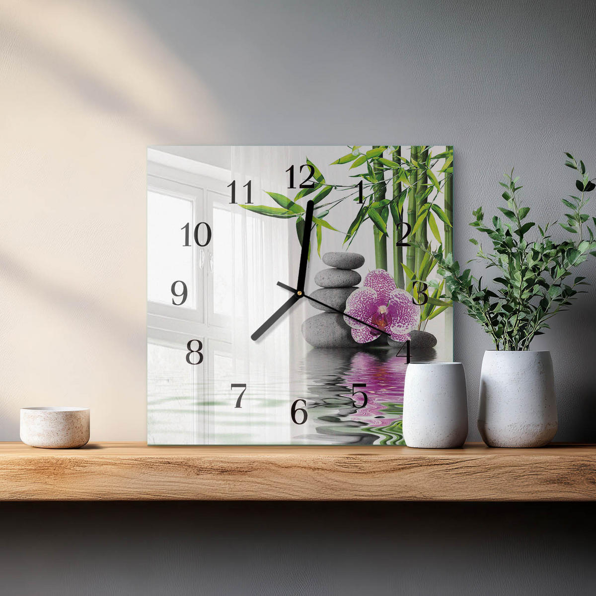 WANDUHR 30x30 cm - Orchideensteine - Multicolor, Glas (30/30/0.4cm) - TULUP