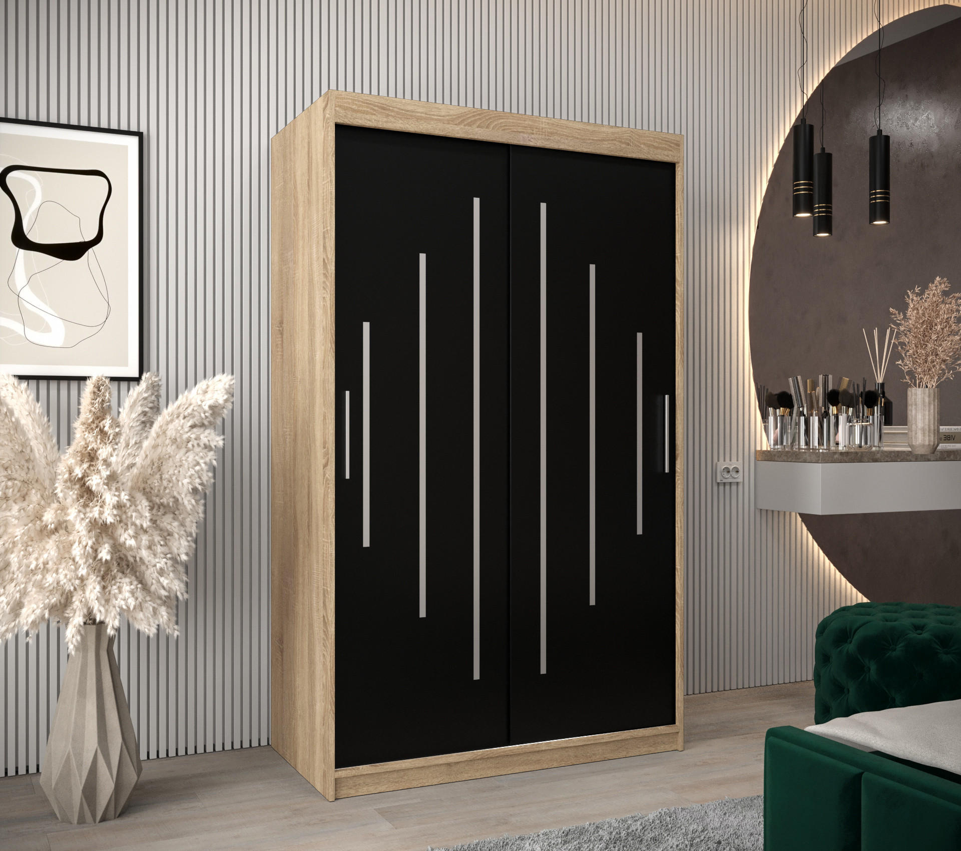 SCHWEBETÜRENSCHRANK 200/120/62 2-türig - Silberfarben/Schwarz, Holz/Kunststoff (120/200/62cm) - Abiks Möbel