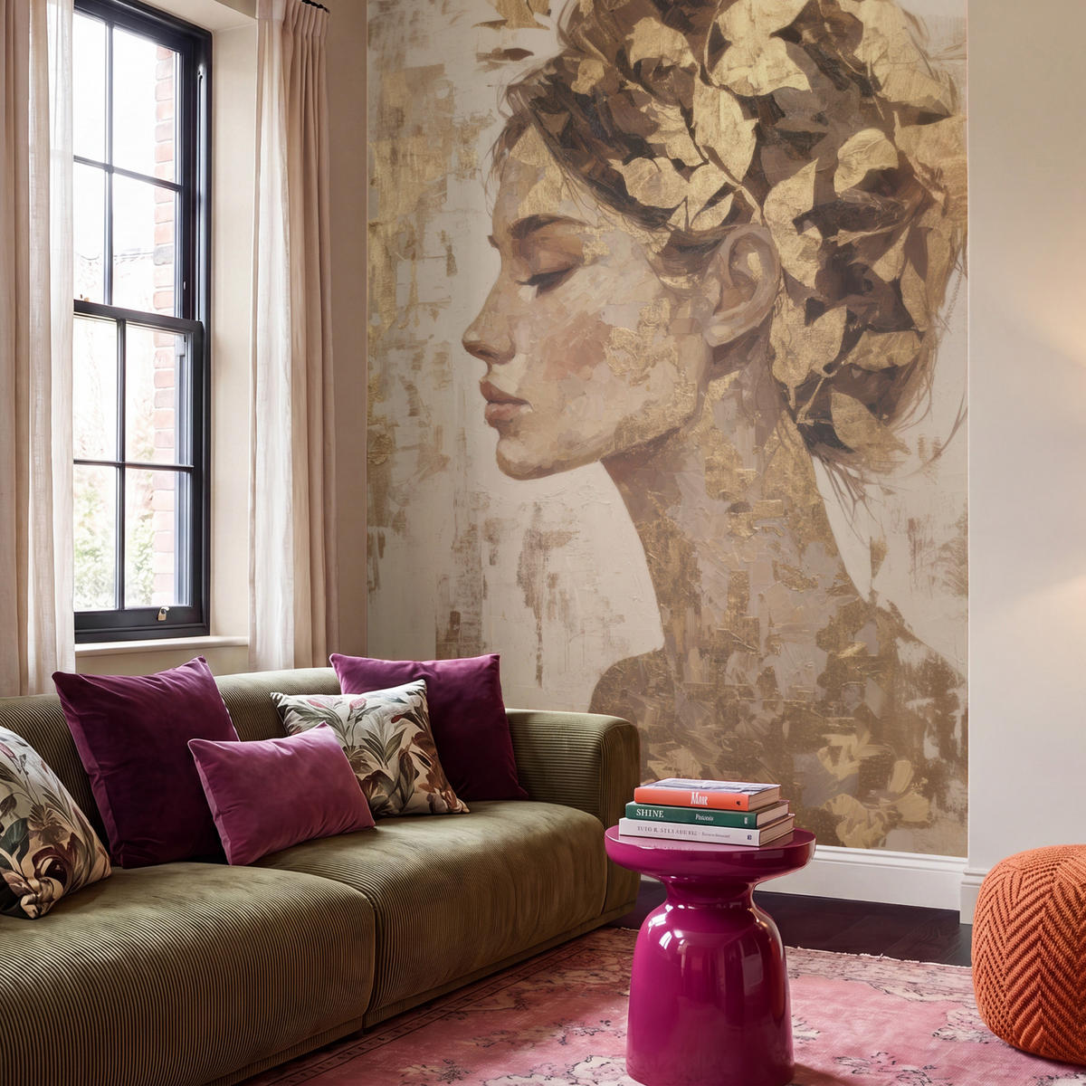 TAPETE - Frau - Gold - Abstrakt - Textur - 200x280 cm - Goldfarben, Papier (200/280cm) - OnlyWow