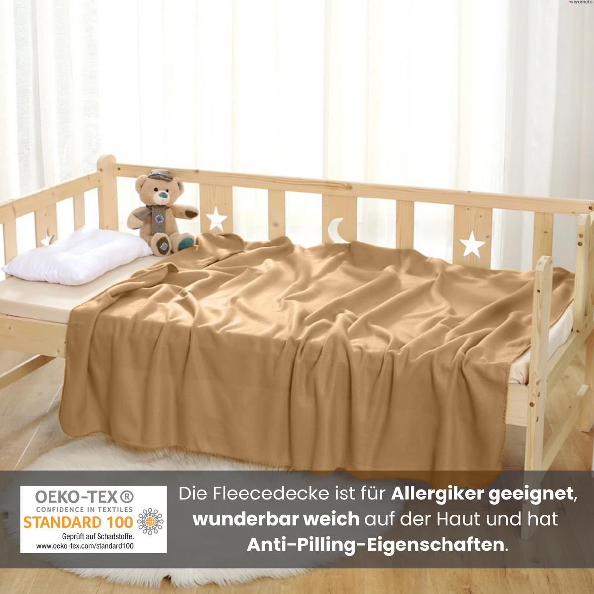 FLEECEDECKE 2er Set beige 130/160 cm Kettelrand Anti-Pilling - Beige, Textil (130/160cm) - wometo