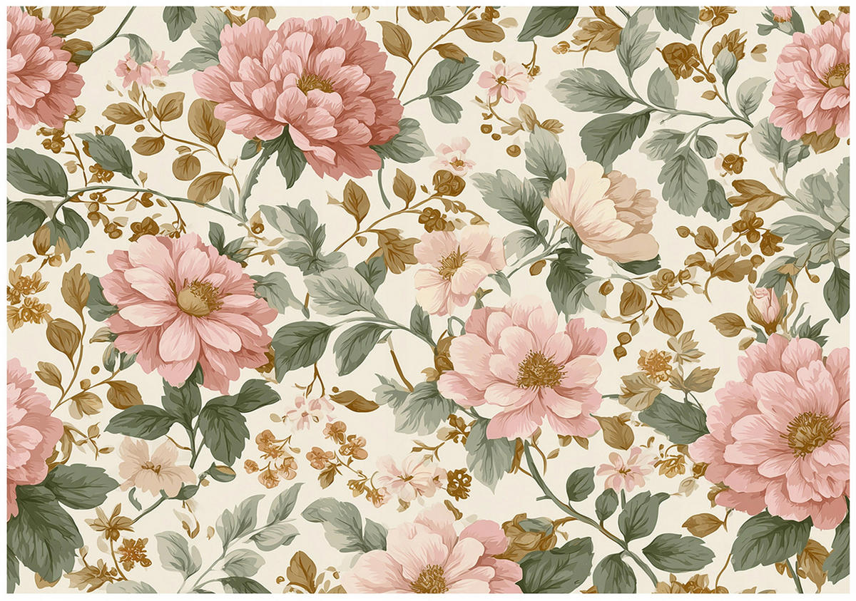 FOTOTAPETE Blumen Vintage Beige 350x250 cm - Multicolor, Papier (350/250cm) - Wallarena