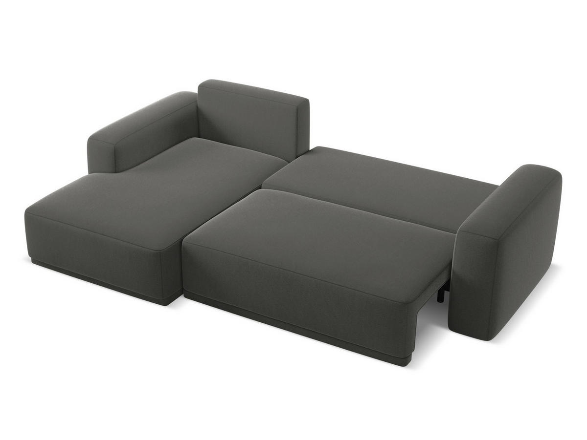 ECKSOFA mit Schlaffunktion Samt Stoff Grau - Dunkelgrau/Schwarz, Kunststoff/Textil (258/160cm) - Makamii
