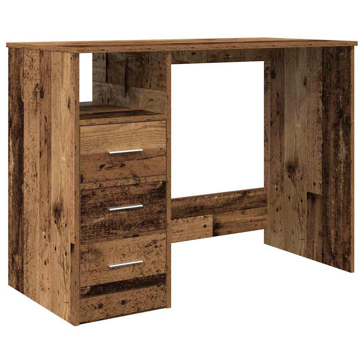 SCHREIBTISCH Modern mit 3 Schubladen 102/76/50 cm aus Holzwerkstoff Altholz-Optik Dekor - Graubraun, Holz (76/102/50cm) - vidaXL