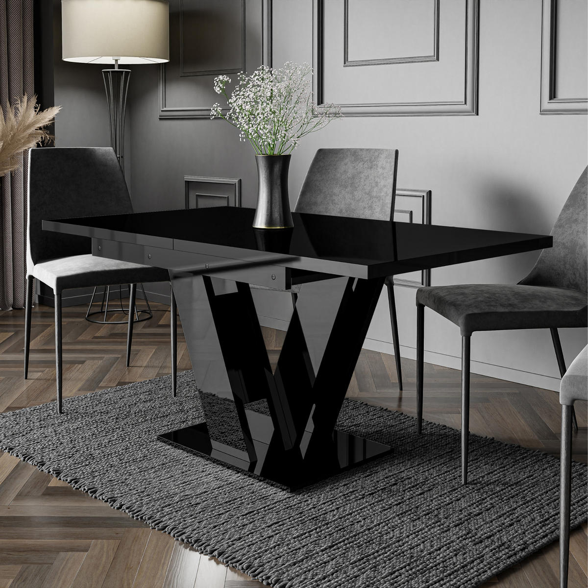 ESSTISCH Ausziehbar 120-160 cm Schwarz glänzend - Schwarz Hochglanz, Holzwerkstoff (160/80/75cm) - Home Collective