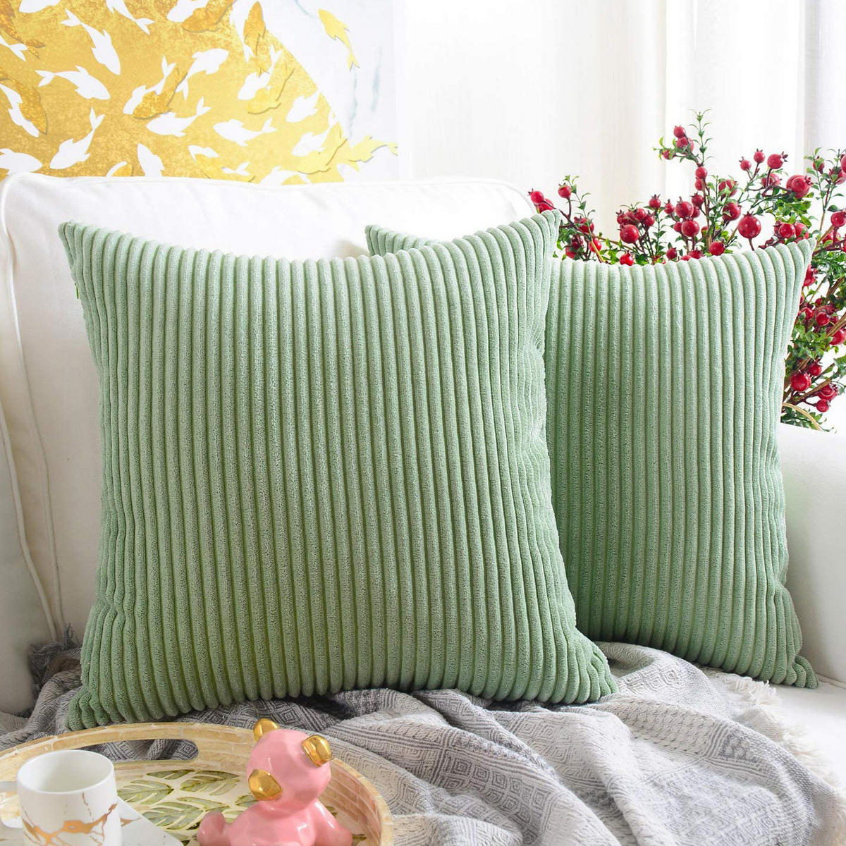KISSENHÜLLE Plüsch Grün 45*45cm - Hellgrün, Textil (45/45cm) - Kaket