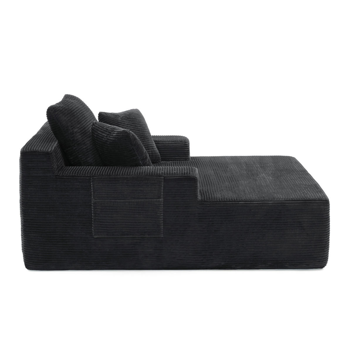 SOFA mit Seitentaschen und Kissen Cord Schwarz - Schwarz, Kunststoff (70/150/110cm) - Meubliv