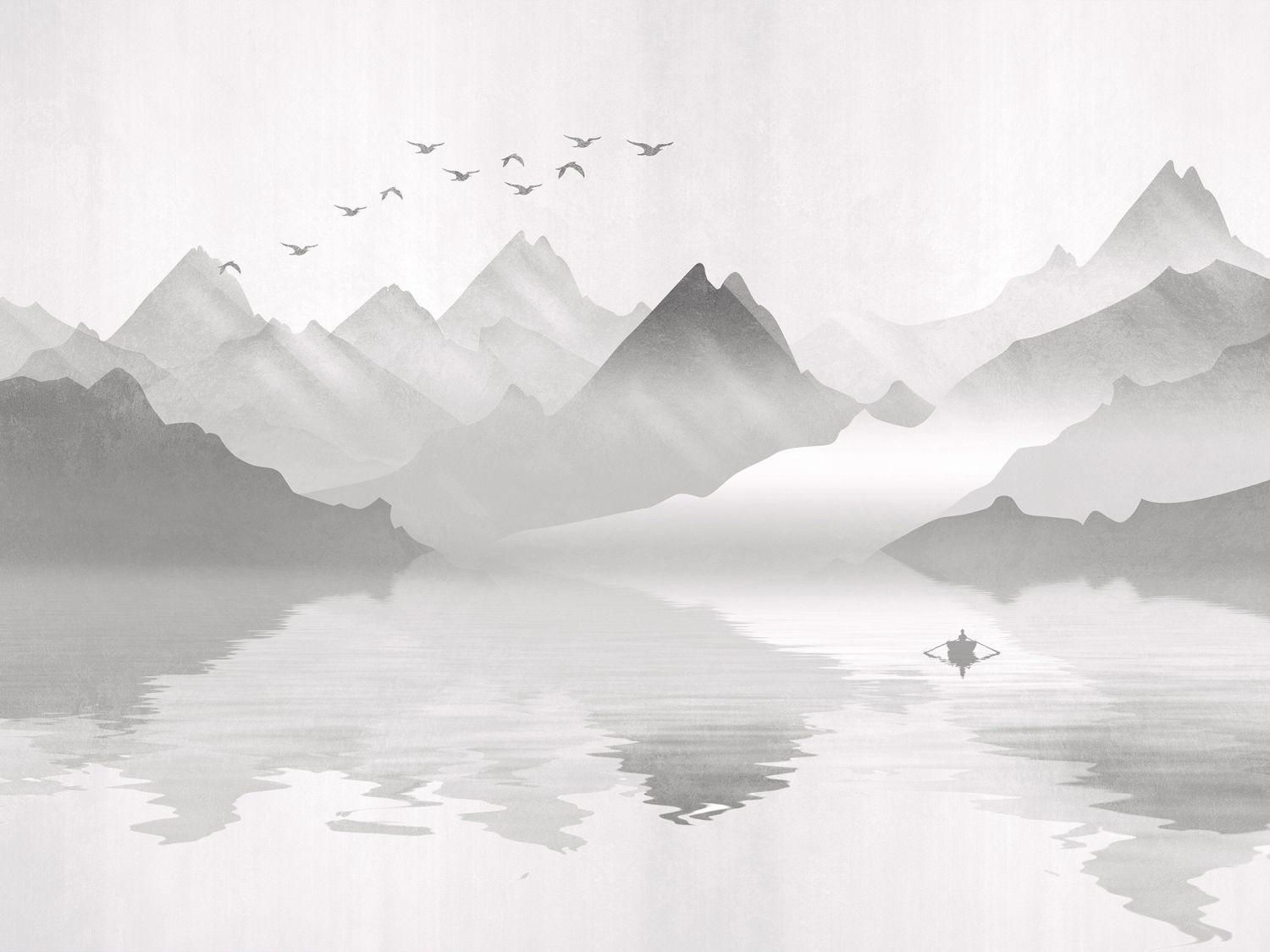 FOTOTAPETE Berglandschaft 375 x 270 cm - Schwarz, Papier (375/270cm) - Sanders & Sanders