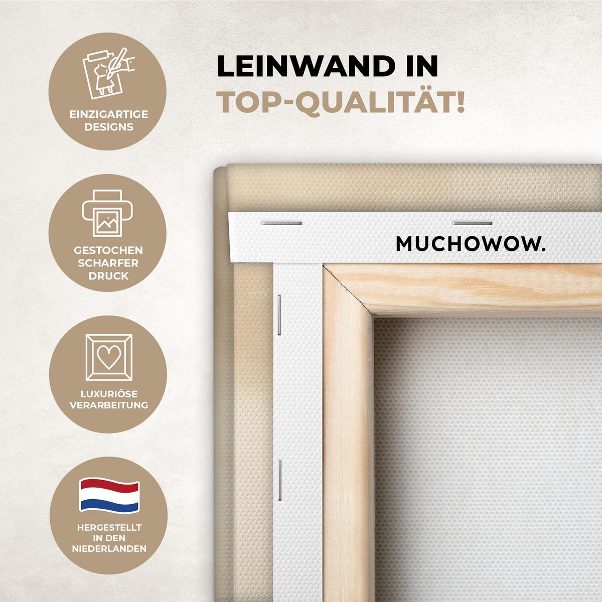 LEINWANDBILD Landschaft - Japandi - Vogel Wandbilder 80x60 cm - Beige, Textil (80/60cm) - MuchoWow