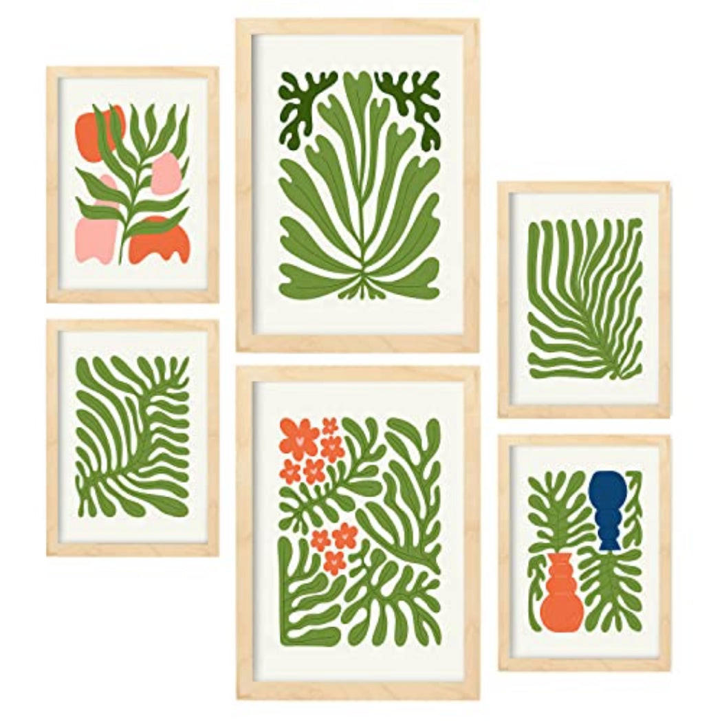 POSTER Set Mit 6 Minimalistischen In Leuchtenden Farben Staude Drucke Von Landschaften Und Natur Für Innenarchitektur A3 & A4 Rahmen Aus Hellem Holz - Beige, Papier (29/3cm) - Nacnic