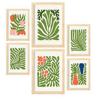 POSTER Set Mit 6 Minimalistischen In Leuchtenden Farben Staude Drucke Von Landschaften Und Natur Für Innenarchitektur A3 & A4 Rahmen Aus Hellem Holz - Beige, Papier (29/3cm) - Nacnic
