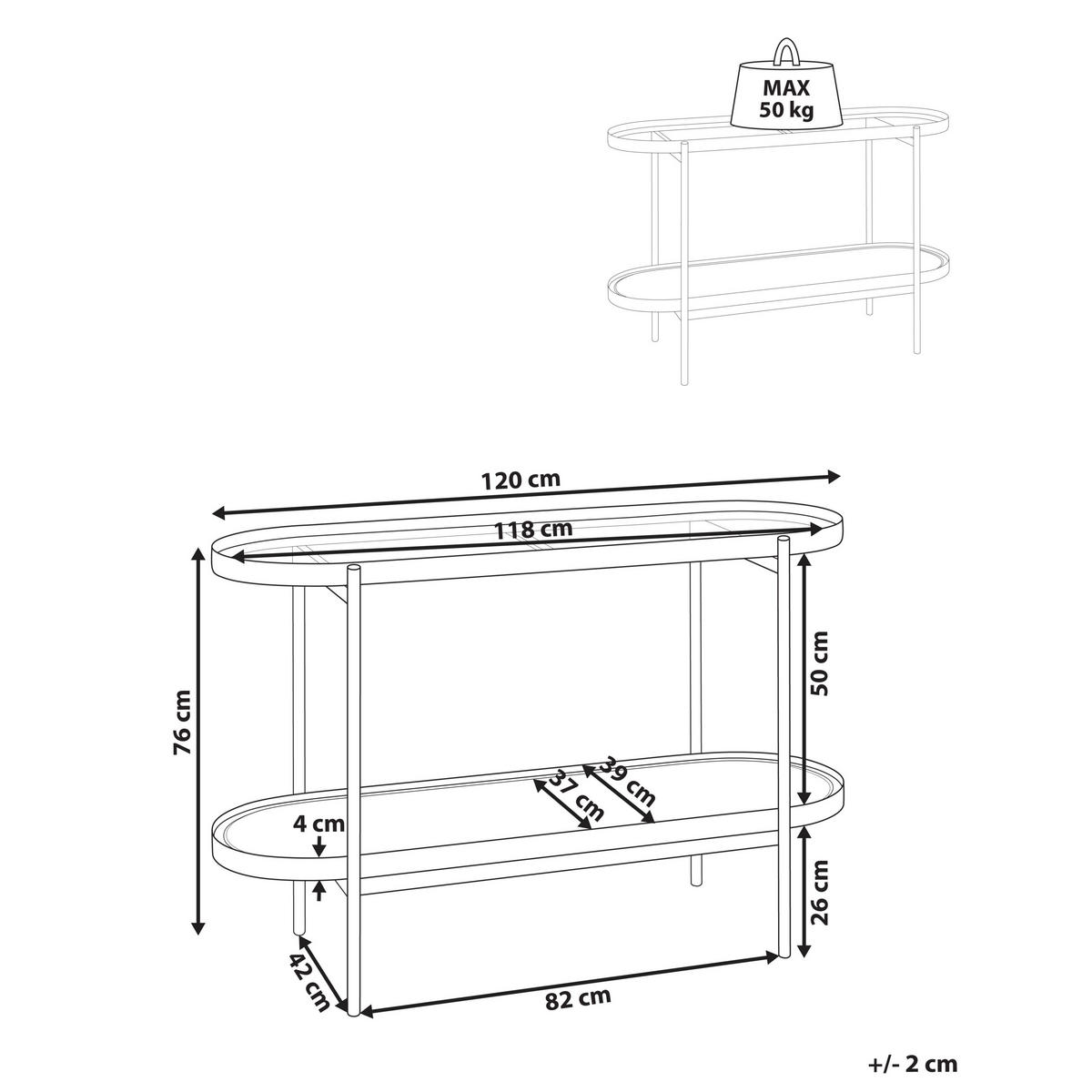 KONSOLENTISCH Schwarz/Heller Holzfarbton Reno - Hellbraun/Schwarz, Metall (42/120/76cm) - Beliani