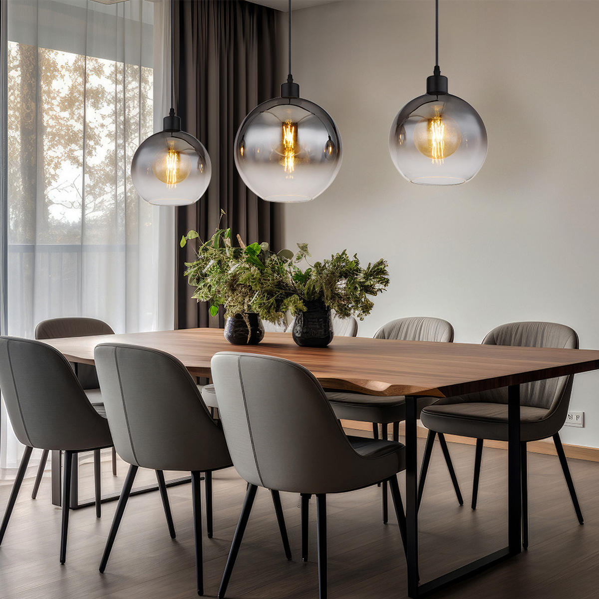 HÄNGELEUCHTE Rauchglas Grau 3-flammig - Grau, Glas (95/25/120cm) - Globo Lighting