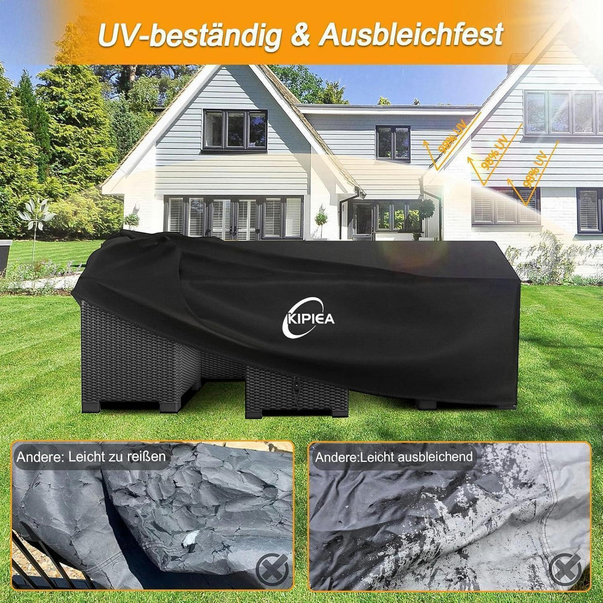 GARTENMÖBEL Abdeckung Wasserdicht 259 x 188 x 71 cm - Schwarz, Textil (188/71/259cm)