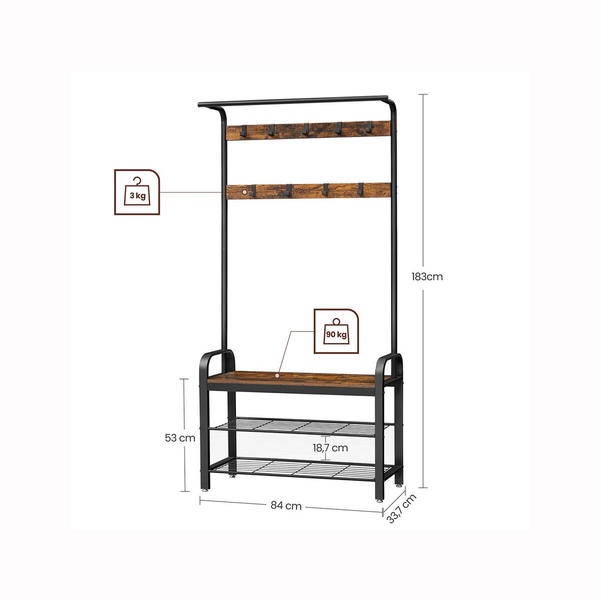 GARDEROBENSTÄNDER KLEIDERSTÄNDER - Braun, Holzwerkstoff (33.7/183/84cm) - Hansiro