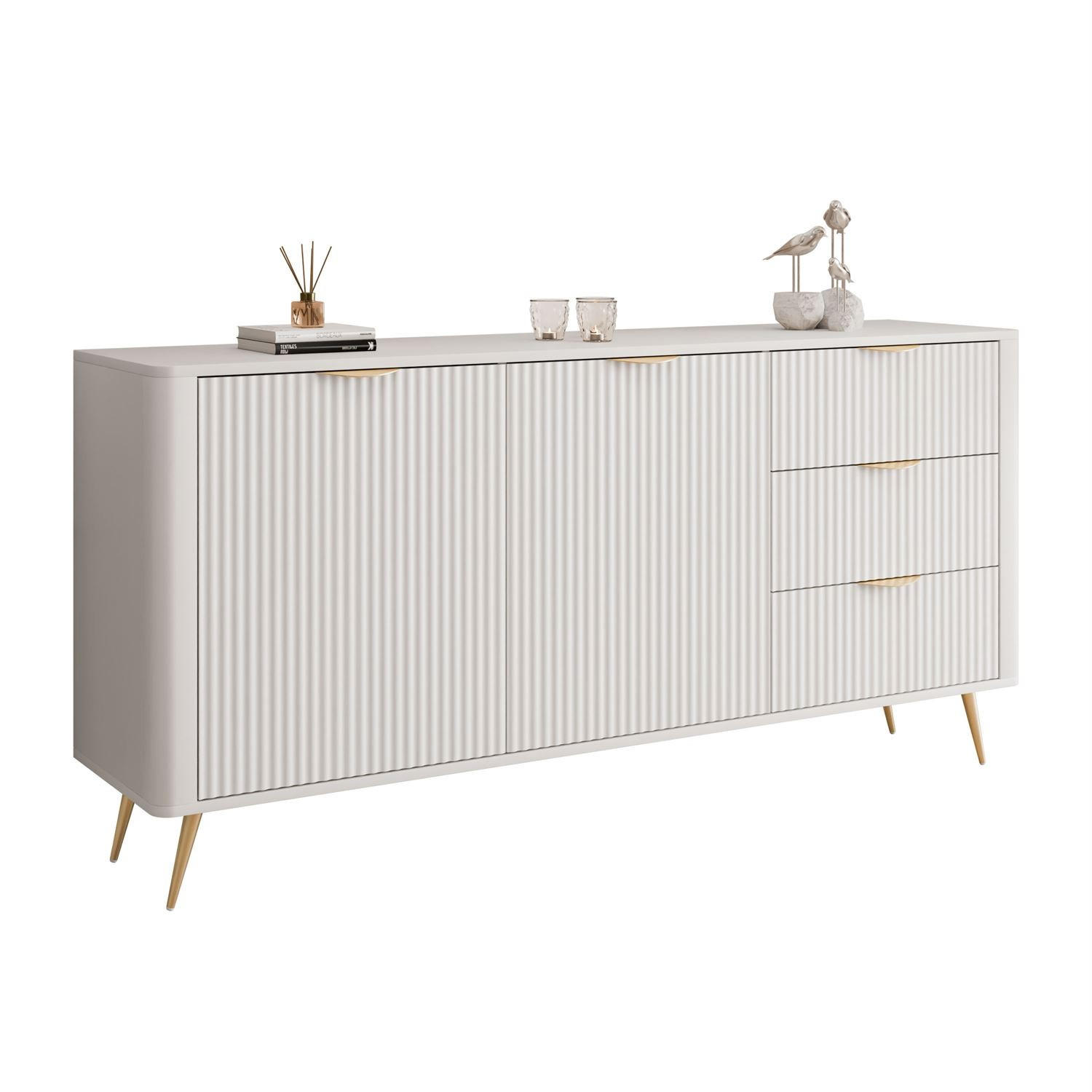 SIDEBOARD SCARLETT 163 2D3S MIT SCHUBLADEN BEIGE + GOLD - Beige, Holzwerkstoff (163/81/38cm) - Lookway