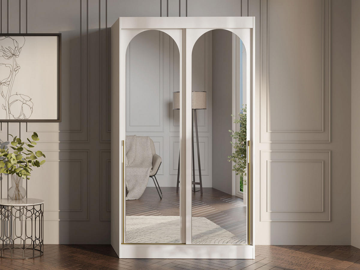 SCHIEBETÜRENSCHRANK Modin 120 - Kaschmir/Goldfarben, Holzwerkstoff/Kunststoff (120/216/65cm) - MIRJAN24