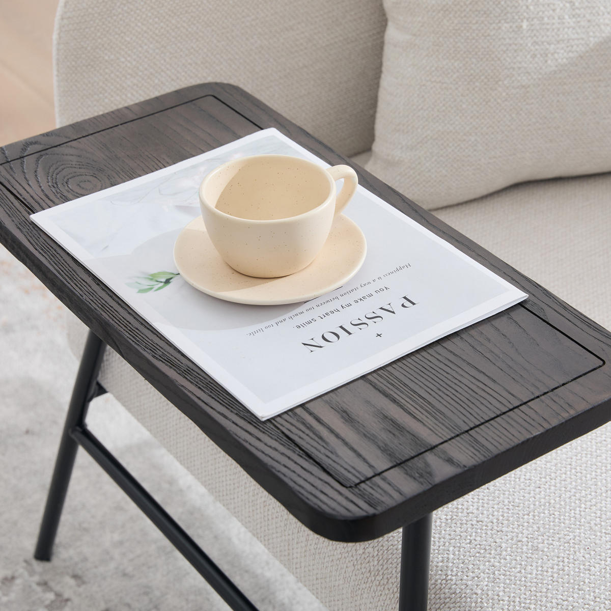 SESSEL mit Beistelltisch und Seitentaschen, Polstersessel Wohnzimmer, Beige - Beige, Textil (64/71/64cm) - PARAFTA HOME