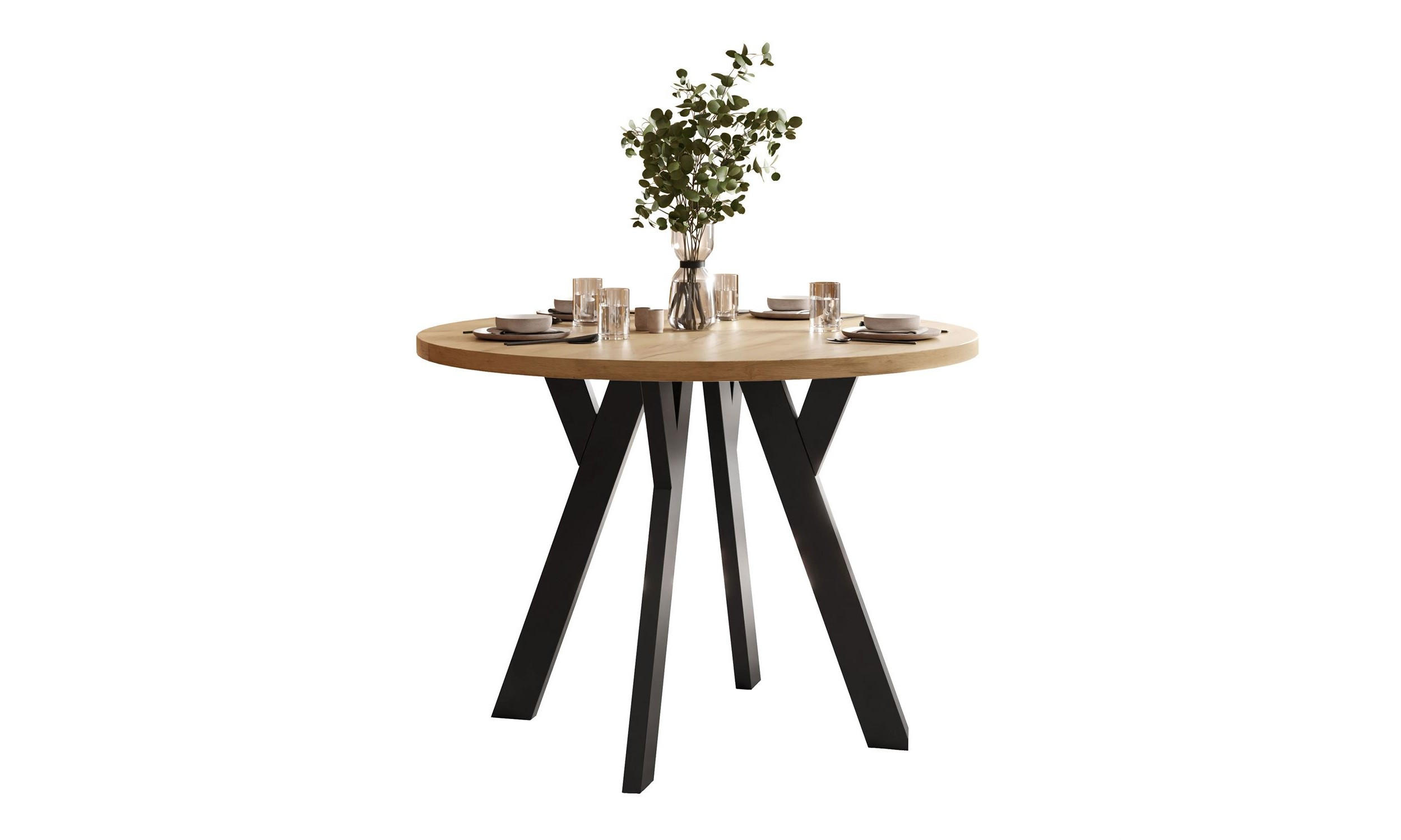 Lookway Esstisch Eiche, Schwarz 100x72.5x100 cm