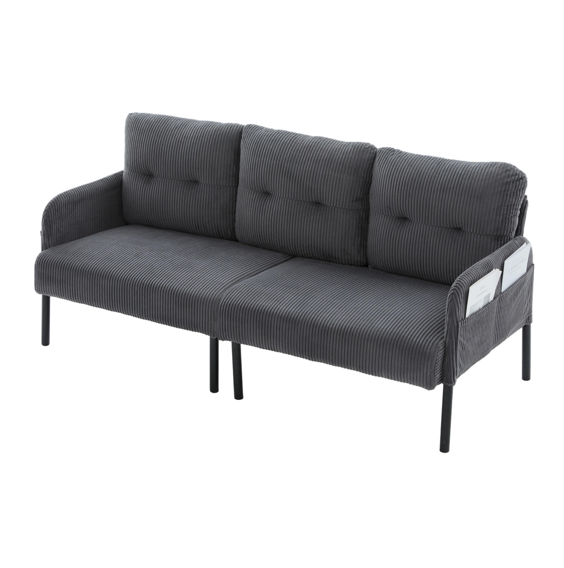 SOFA Dreisitzer mit Seitentasche 171 x 72 x 80 cm Cord Gray - Grau, Textil (171/80/72cm) - IVMEU
