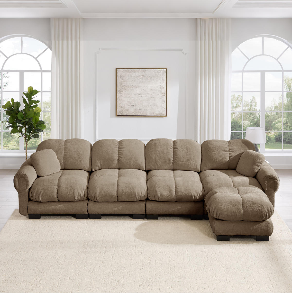 SOFA 330/149/90 cm in Braun aus Chenille mit modularem Aufbau - Braun, Textil (149/90/330cm) - Flora Grace