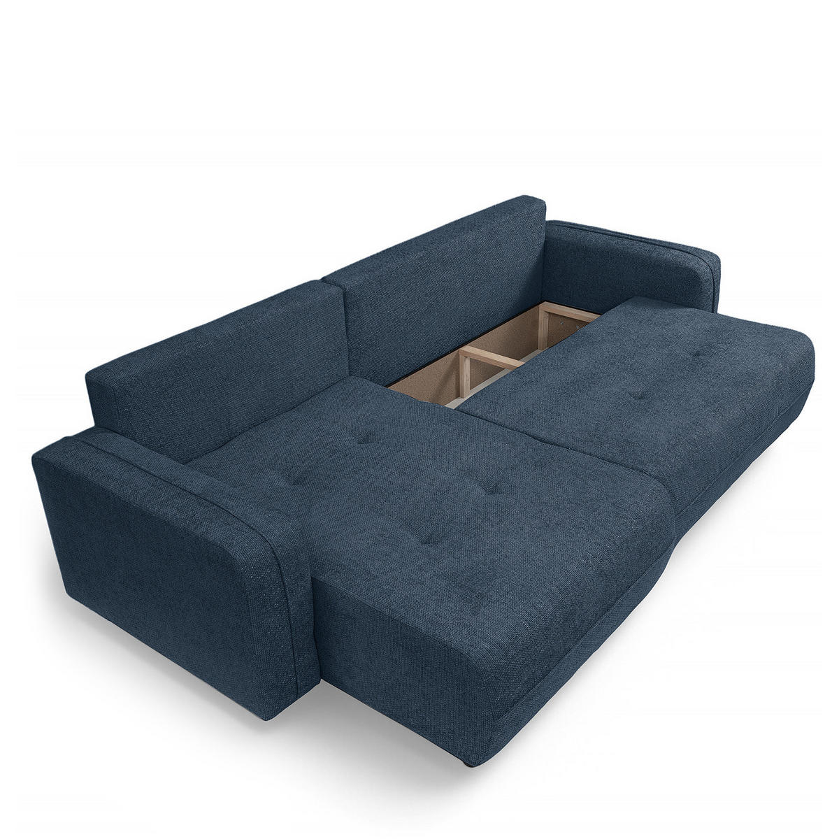 ECKSOFA mit Schlaffunktion - 272 cm - Blaugrau/Schwarz, Kunststoff/Textil (272/145cm) - home24
