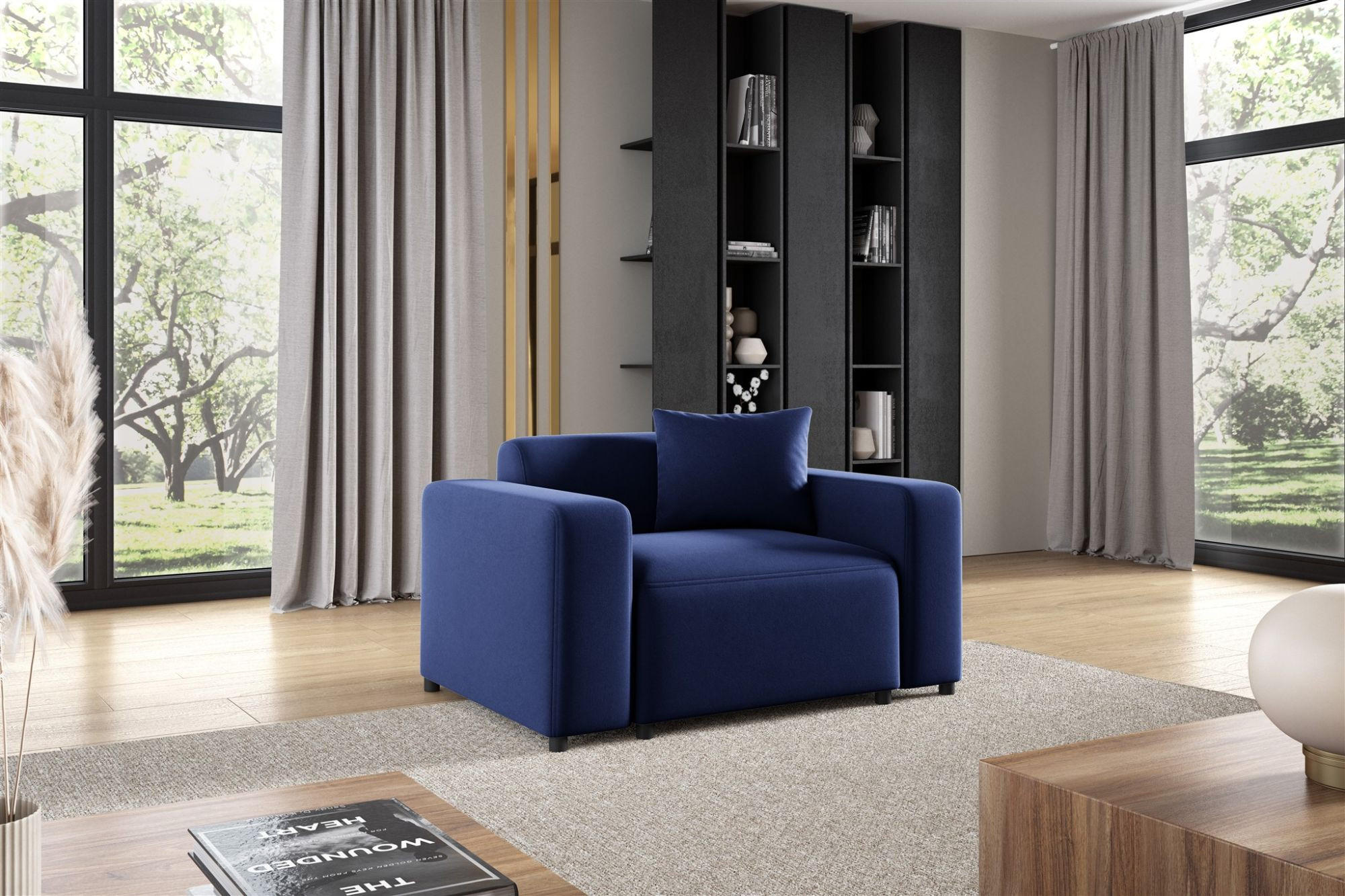 SESSEL Megan In Salvador - Dunkelblau, Holzwerkstoff/Textil (145/75/98cm) - Fun Möbel