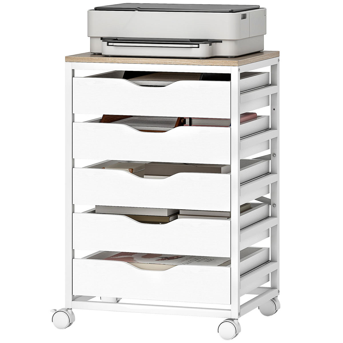 ROLLCONTAINER DE-14476 5 Schubladen mit Griffausschnitten Weiß - Weiß, Holzwerkstoff (40/74.5/50cm) - ComfortXL