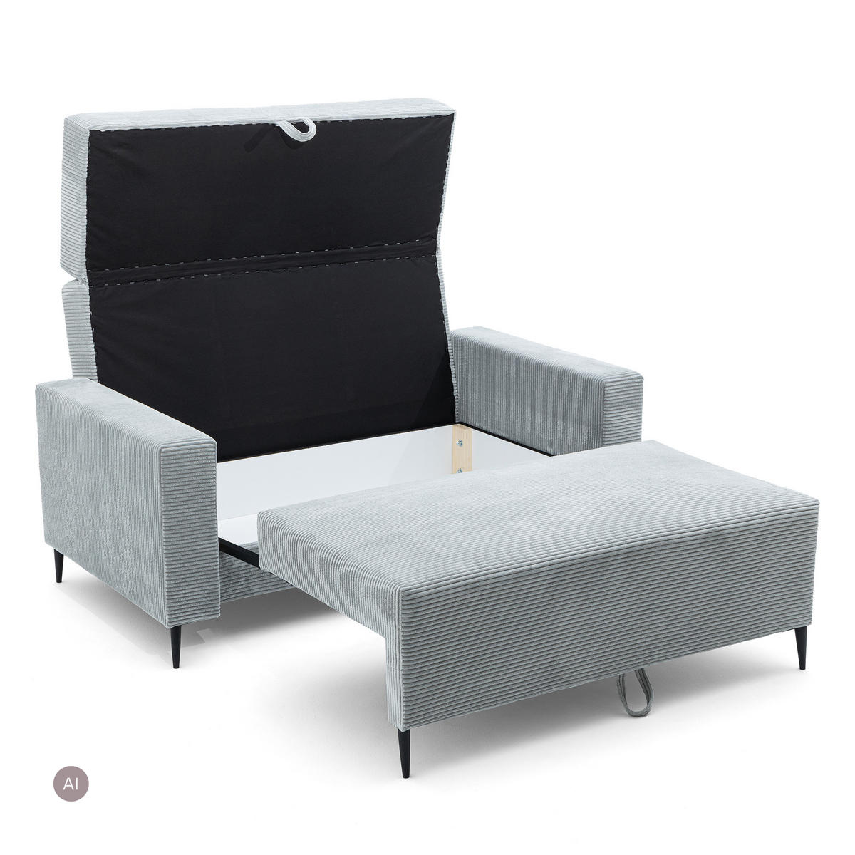 3-SITZER-SOFA EDEL mit Schlaffunktion und Bettkasten, Cordstoff Hellgrau - Hellgrau/Schwarz, Holz/Textil (165/94/100cm) - NACANAPA