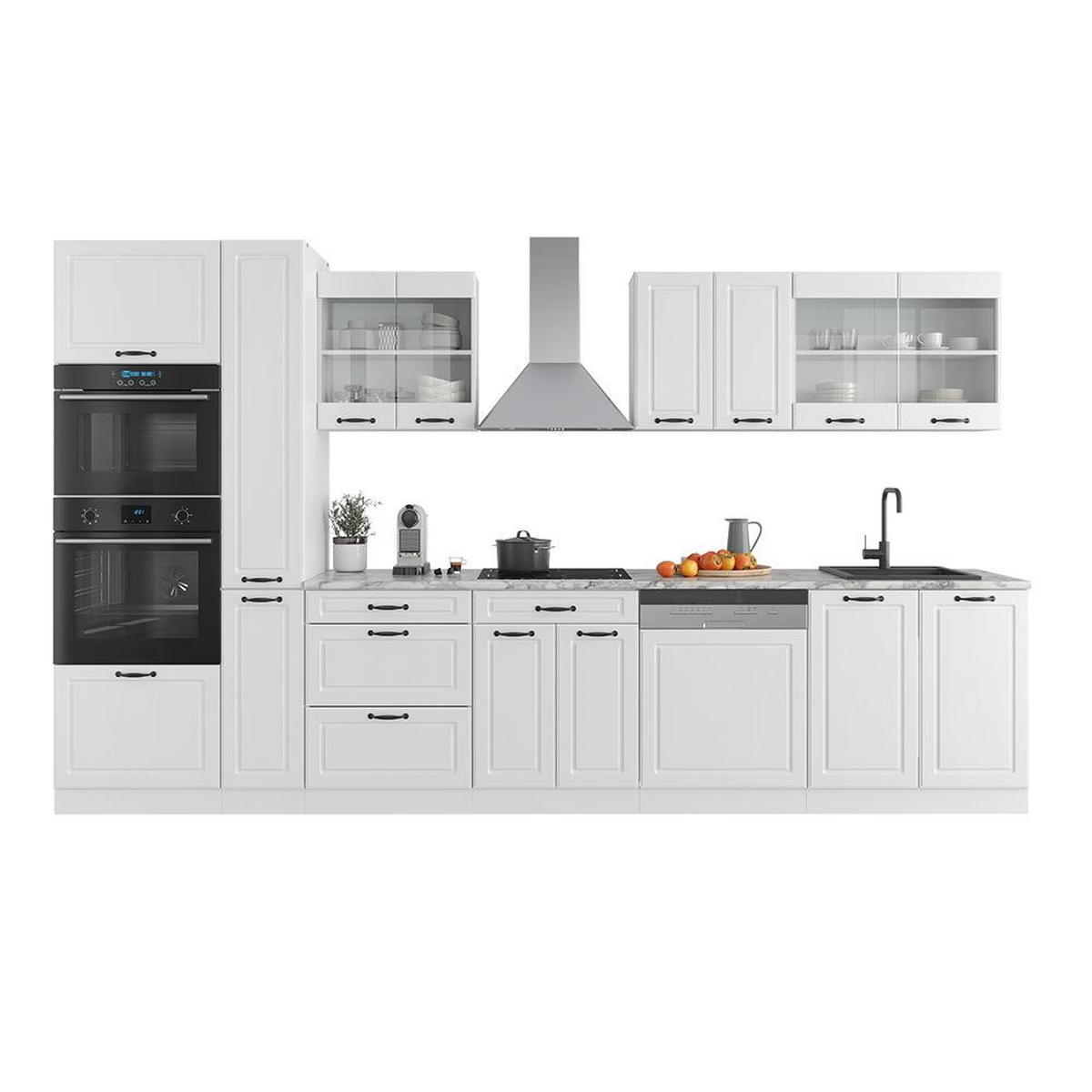 KITCHENETTE R-Line Casa albă la țară/Alb 350 cm cu dulap înalt, stejar AP - alb, compozit lemnos (350/206.8/60cm) - Vicco