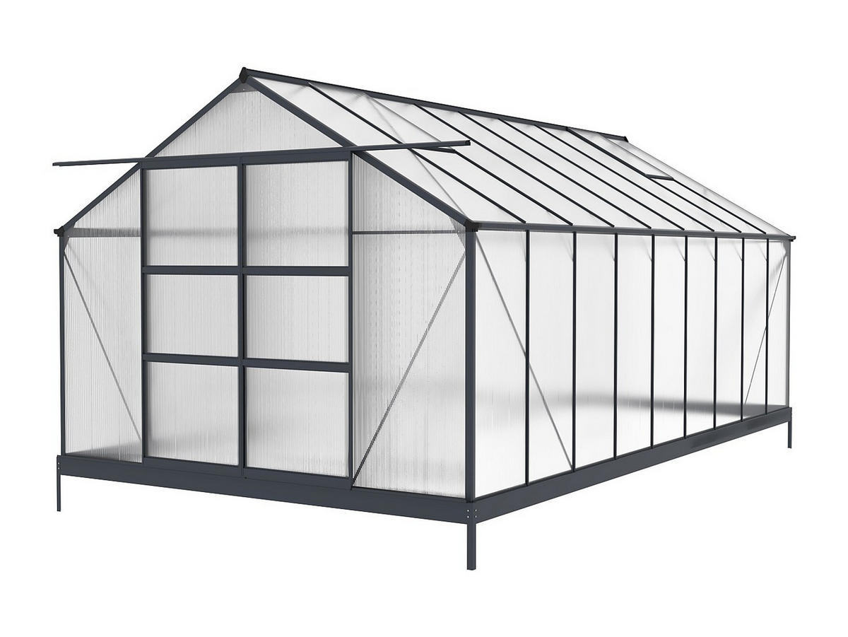SELBSTTRAGENDES Gewächshaus - 303cm x 543cm - Polycarbonat - anthrazitgrau - IXORA - Anthrazit, Kunststoff (303/157/543cm) - Vente-Unique