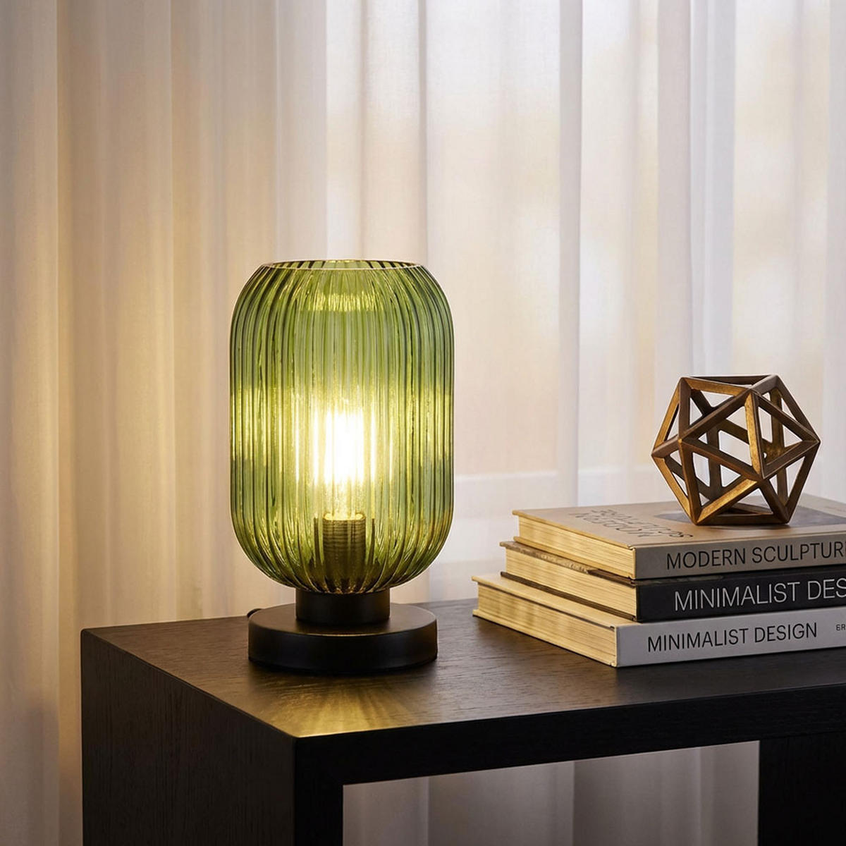 TISCHLEUCHTE NORMY Metall Schwarz Grün - Grün, Glas (14/14/24cm) - Globo Lighting