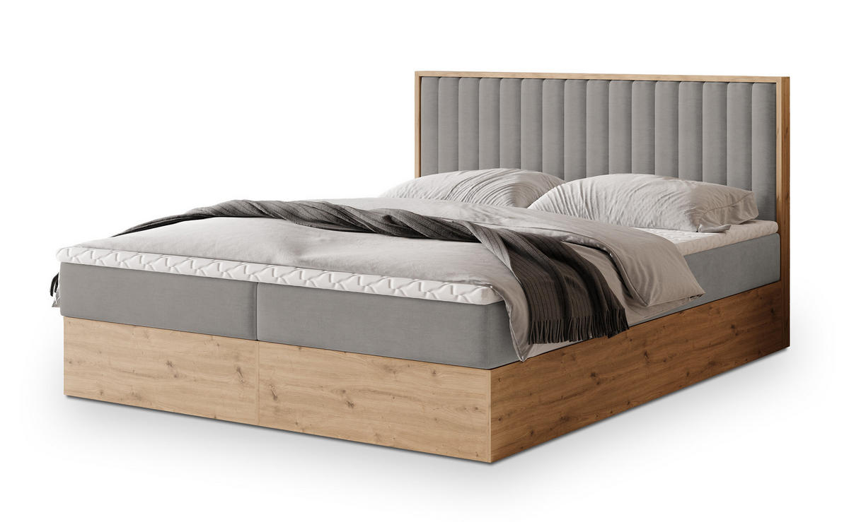 POSTEL BOXSPRING VARELI 160x200 cm, s matrací a úložným prostorem, šedá - šedá, kompozitní dřevo/textil (160/200cm) - MASSENO