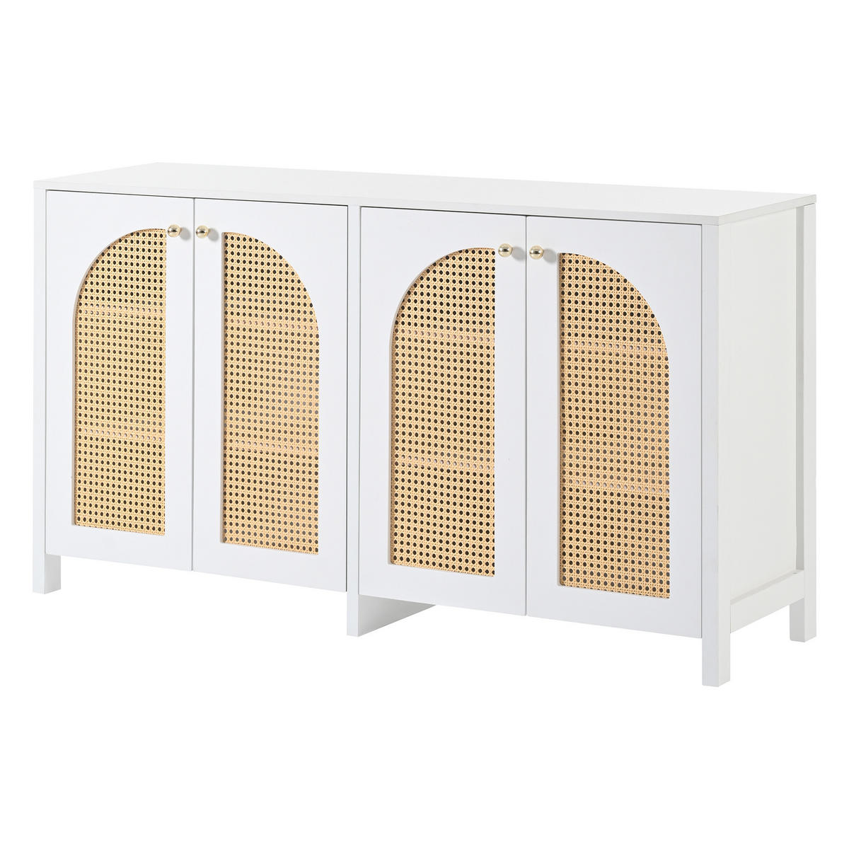 SIDEBOARD mit 4 Rattantüren und Metallgriffen, Weiß - Weiß, Holzwerkstoff (145/40/80cm)