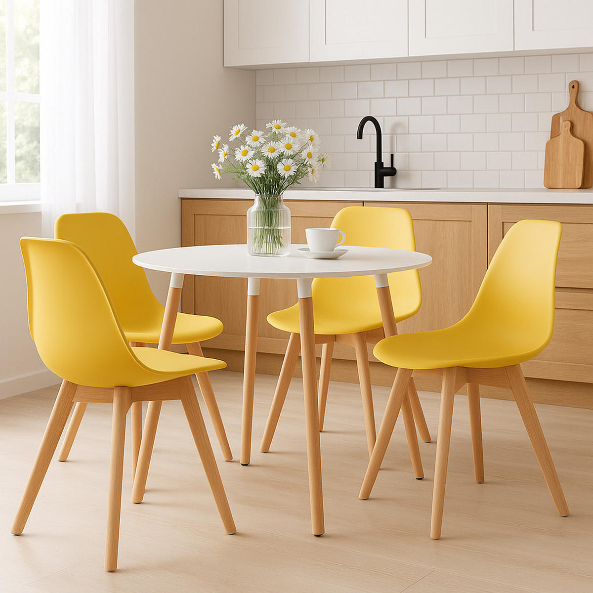 ESSZIMMERSTUHL 2-er Set KITO Senffarbener Sitz, natürliche Beine - Currygelb/Naturfarben, Kunststoff (46/80/54.5cm) - Valora
