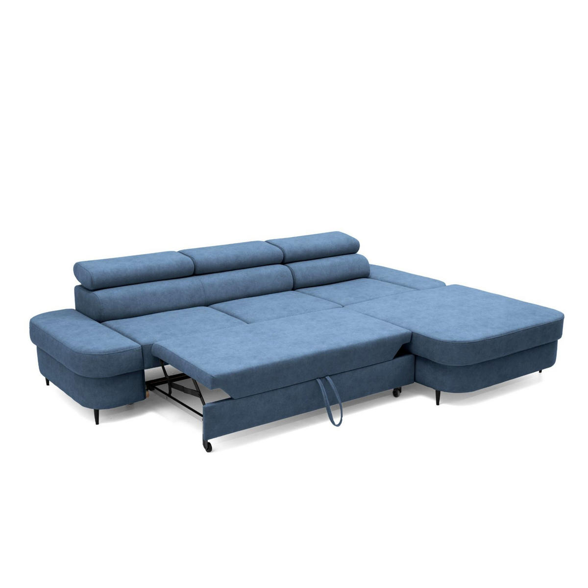 ECKSOFA JAZZ L Rechts mit Schlaffunktion 127x216 Velours Blau - Blau/Schwarz, Holz/Textil (237/285cm) - Muffo